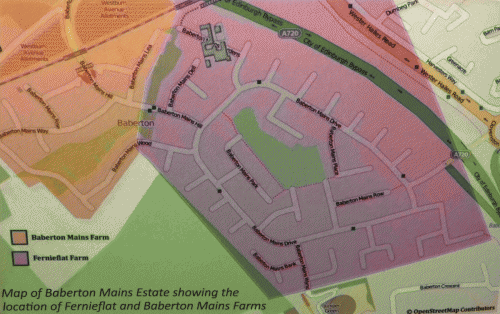 Outline of farm boundaries superimposed o a map of Baberton