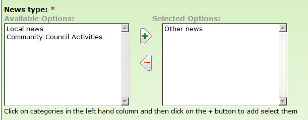 Image of a typical multiple selection area